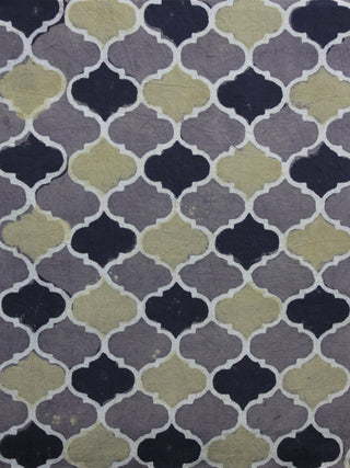 Grey Black Green Ajrakh Printed Cotton Fabric Per Meter - F003F1180