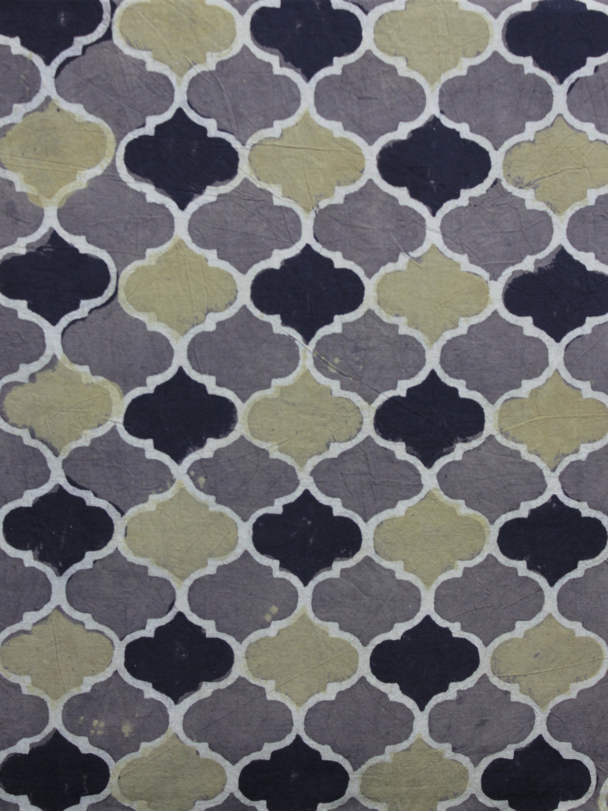 Grey Black Green Ajrakh Printed Cotton Fabric Per Meter - F003F1180