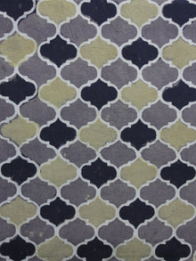 Grey Black Green Ajrakh Printed Cotton Fabric Per Meter - F003F1180