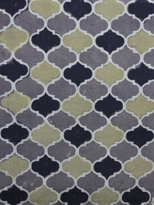 Grey Black Green Ajrakh Printed Cotton Fabric Per Meter - F003F1180