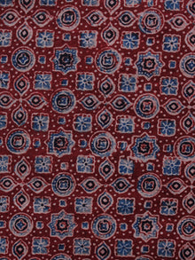 Red Peach Blue Black Ajrakh Hand Block Printed Cotton Blouse Fabric - BPA0130