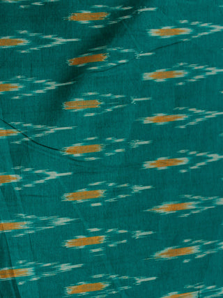Green Ivory Mustard Pochampally Hand Weaved Ikat Mercerised Cotton Fabric Per Meter - F002F1970