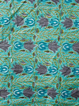 Green light green Hand Block Printed Cotton Fabric Per Meter - F001F1896