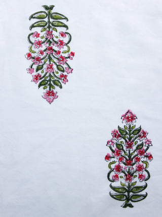 White Pink Red Green Hand Block Printed Cotton Fabric Per Meter - F001F1502