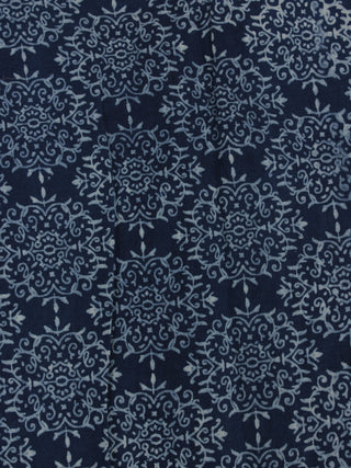 Indigo White Hand Block Printed Cotton Cambric Fabric Per Meter - F0916173