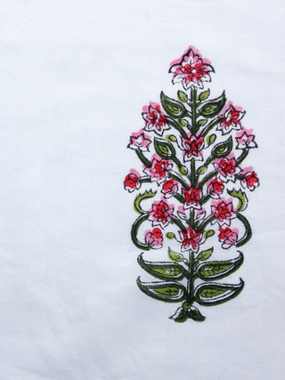 White Pink Red Green Hand Block Printed Cotton Fabric Per Meter - F001F1502