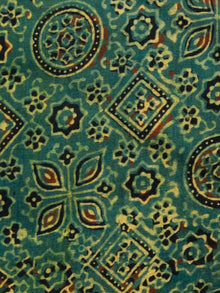 Green Mustard Red Black Ajrakh Hand Block Printed Cotton Fabric Per Meter - F003F1527
