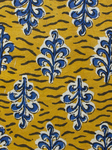 Mustard Indigo Black Ivory Hand Block Printed Cotton Fabric Per Meter - F001F1354