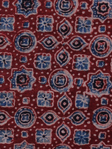 Red Peach Blue Black Ajrakh Hand Block Printed Cotton Blouse Fabric - BPA0130