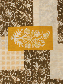 Ivory Brown Golden Hand Block Printed Cotton Fabric Per Meter - F001F2015