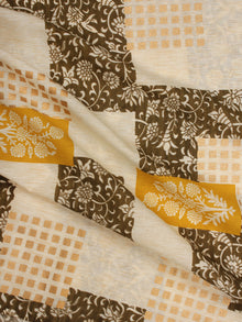 Ivory Brown Golden Hand Block Printed Cotton Fabric Per Meter - F001F2015