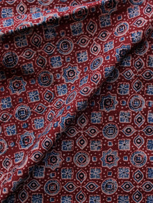 Red Peach Blue Black Ajrakh Hand Block Printed Cotton Blouse Fabric - BPA0130