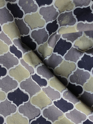 Grey Black Green Ajrakh Printed Cotton Fabric Per Meter - F003F1180