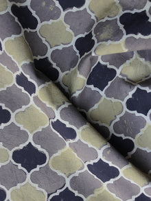 Grey Black Green Ajrakh Printed Cotton Fabric Per Meter - F003F1180