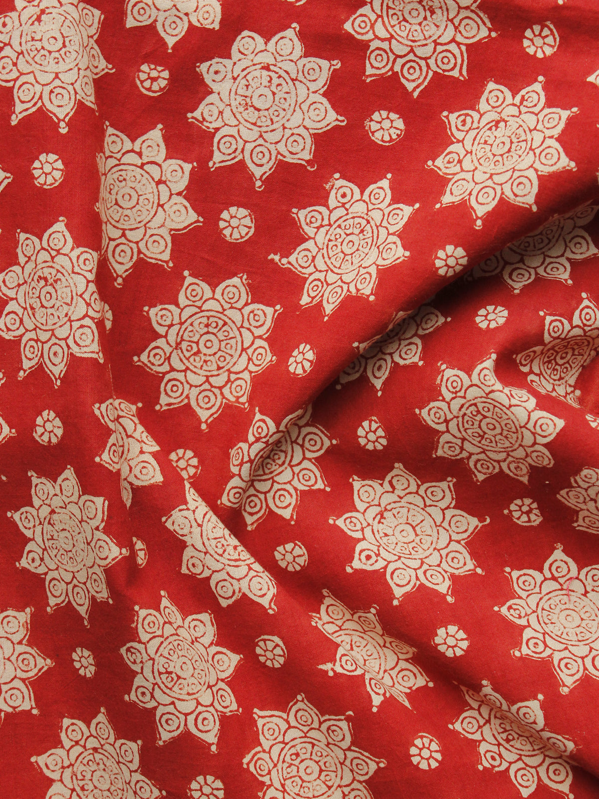 Red Beige Hand Block Printed Cotton Fabric Per Meter - F001F1070