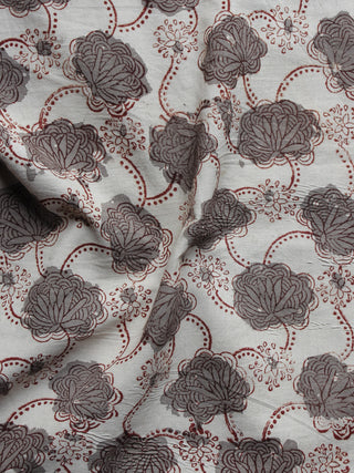 Ivory Kashish Maroon Hand Block Printed Cotton Fabric Per Meter - F001F959
