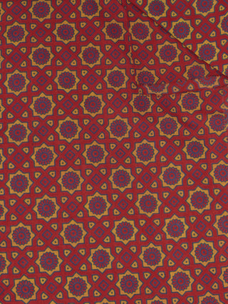 Red Yellow Blue Ajrakh Printed Cotton Fabric Per Meter - F0916696
