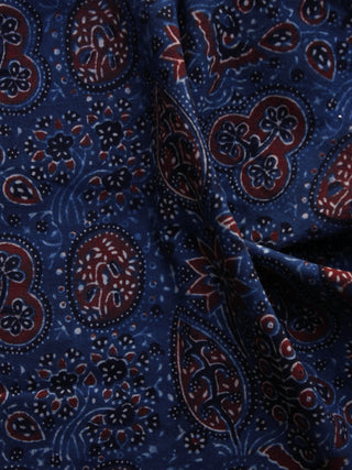 Indigo Maroon Ivory Ajrakh Hand Block Printed Cotton Blouse Fabric - BPA024
