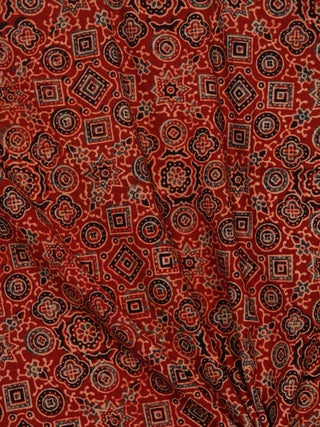 Red Black Beige Ajrakh Block Printed Cotton Fabric Per Meter - F003F1757