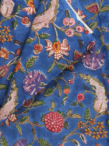 Royal Blue Pink Yellow Hand Block Printed Cotton Fabric Per Meter - F001F2181