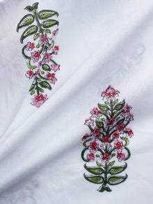 White Pink Red Green Hand Block Printed Cotton Fabric Per Meter - F001F1502
