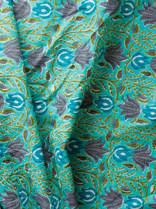 Green light green Hand Block Printed Cotton Fabric Per Meter - F001F1896