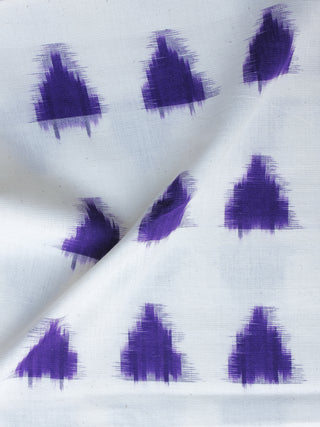 White Purple Pochampally Hand Weaved Double Ikat Fabric Per Meter - F003F1238