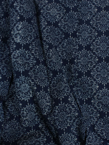 Indigo White Hand Block Printed Cotton Cambric Fabric Per Meter - F0916173