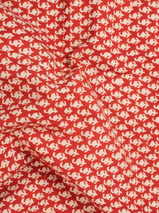 Red Beige Natural Dyed Hand Block Printed Cotton Fabric Piece - F0916227