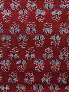 Red Peach Blue Black Ajrakh Hand Block Printed Cotton Blouse Fabric - BPA0128
