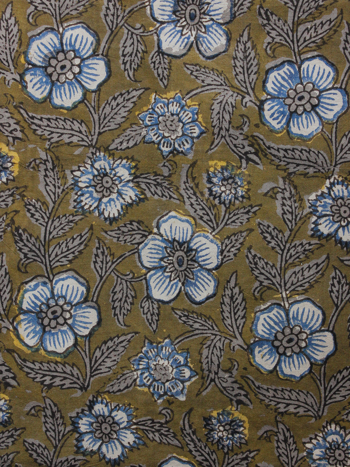 Brown Black Blue White Hand Block Printed Cotton Fabric Per Meter - F001F1355