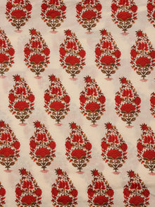 Ivory Red Green Hand Block Printed Cotton Fabric Per Meter - F001F2016