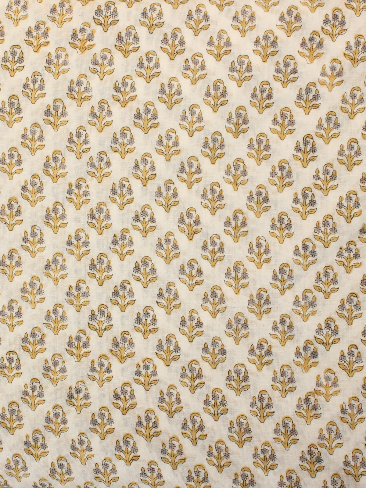 Ivory Mustard grey Hand Block Printed Cotton Fabric Per Meter - F001F2182
