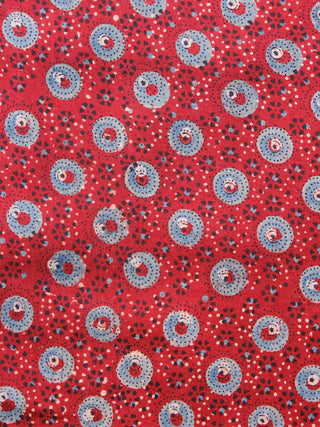 Red Indigo Black Ajrakh Hand Block Printed Cotton Fabric Per Meter - F003F1528