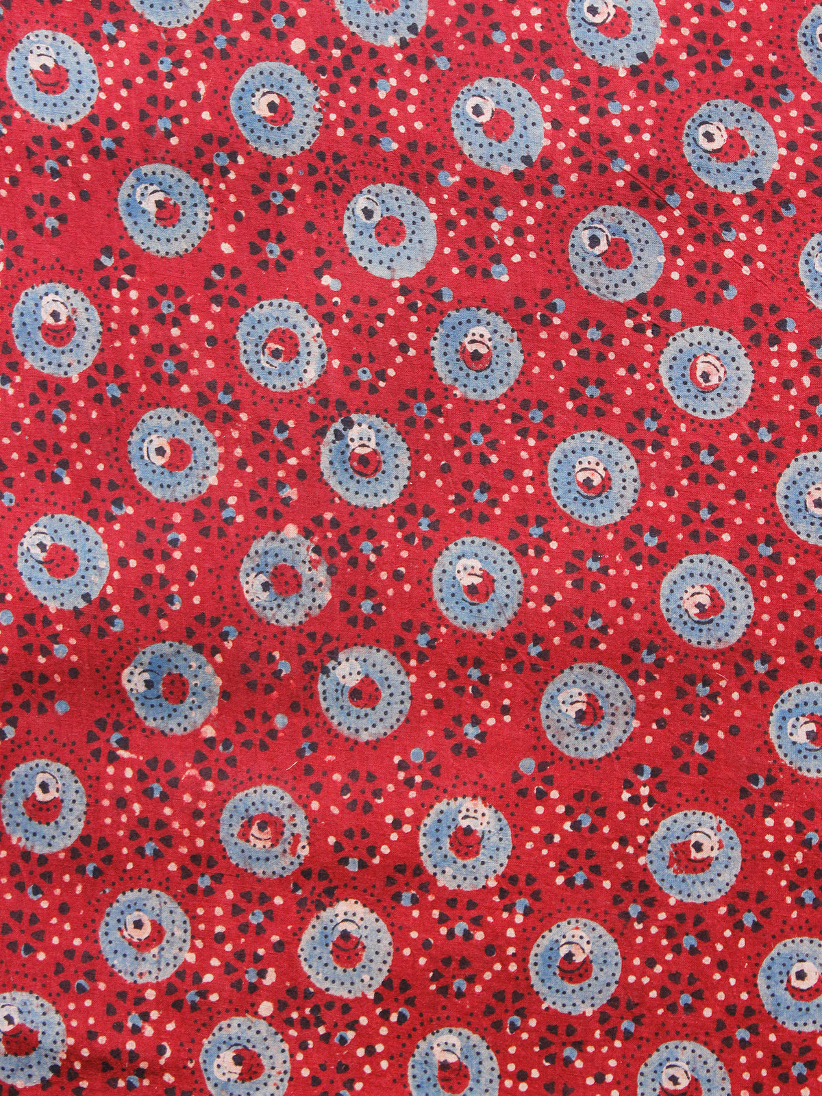 Red Indigo Black Ajrakh Hand Block Printed Cotton Fabric Per Meter - F003F1528