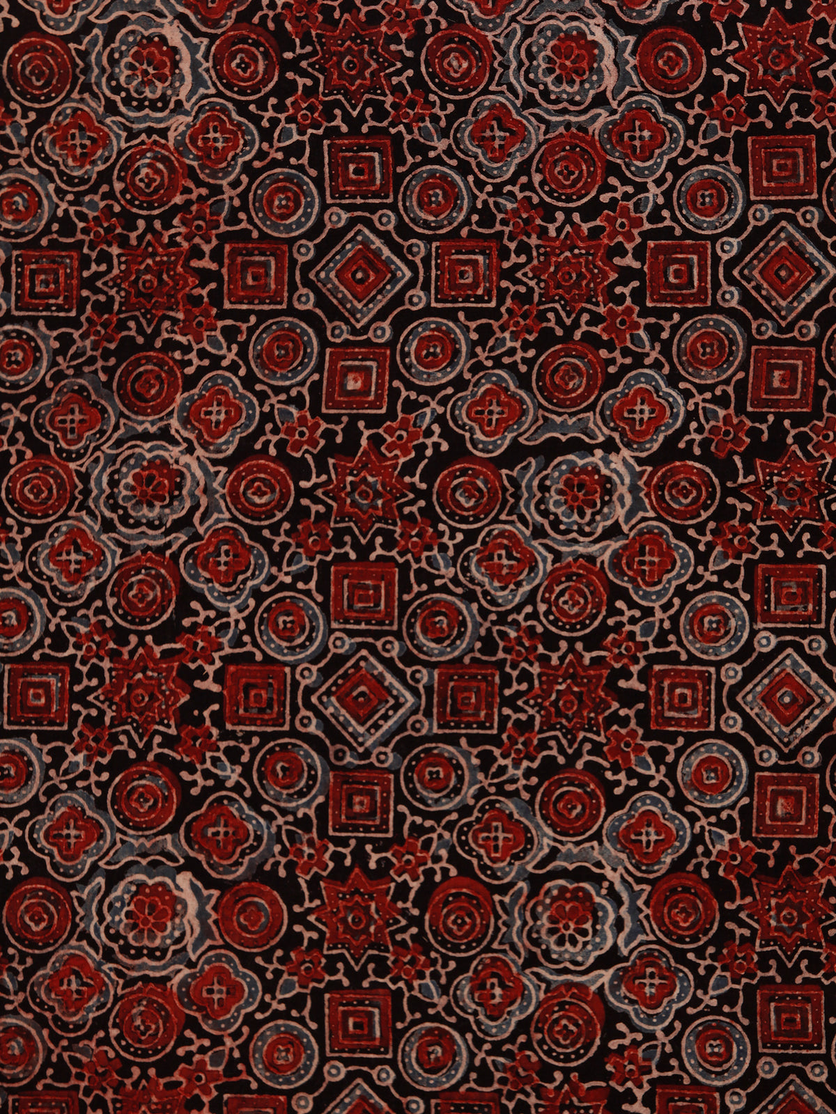Black Rust Beige Ajrakh Block Printed Cotton Fabric Per Meter - F003F1758