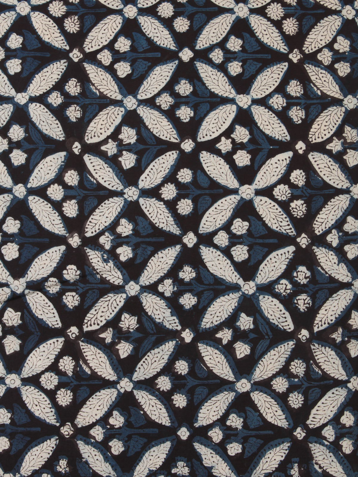 Indigo Black OffWhite Hand Block Printed Cotton Fabric Per Meter - F001F2461