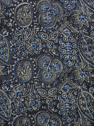 Grey Indigo Black Ajrakh Hand Block Printed Cotton Blouse Fabric - BPA025