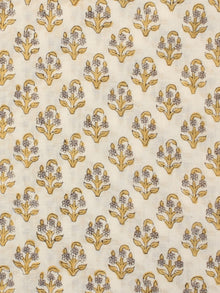 Ivory Mustard grey Hand Block Printed Cotton Fabric Per Meter - F001F2182