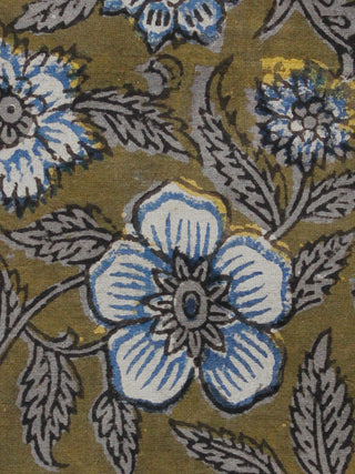 Brown Black Blue White Hand Block Printed Cotton Fabric Per Meter - F001F1355