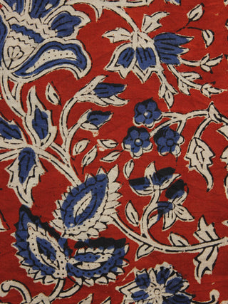 Red Indigo Beige Hand Block Printed Cotton Fabric Per Meter - F001F1071