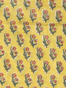 Yellow Green Coral Hand Block Printed Cotton Fabric Per Meter - F001F2318