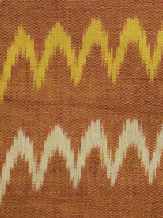 Rust Yellow Ivory Pochampally Hand Weaved Ikat Mercerised Cotton Fabric Per Meter - F002F1042