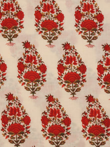 Ivory Red Green Hand Block Printed Cotton Fabric Per Meter - F001F2016