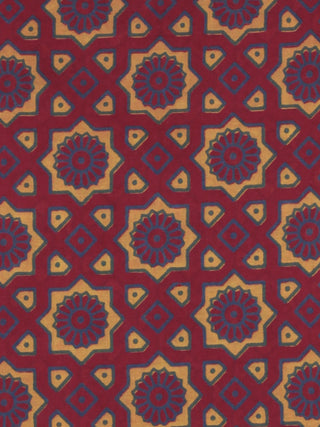 Maroon Yellow Blue Ajrakh Printed Cotton Fabric Per Meter - F0916697