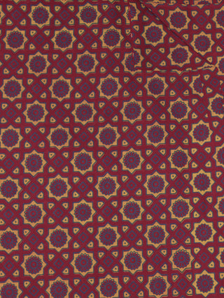Maroon Yellow Blue Ajrakh Printed Cotton Fabric Per Meter - F0916697