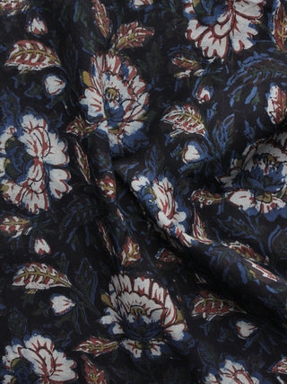 Indigo Black Ivory Brown Hand Block Printed Cotton Fabric Per Meter - F001F1140