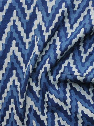Indigo Blue White Hand Block Printed Cotton Fabric Per Meter - F001F1114