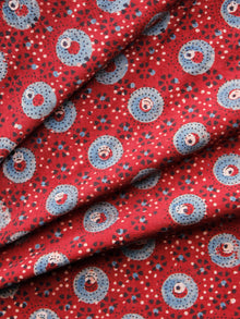 Red Indigo Black Ajrakh Hand Block Printed Cotton Fabric Per Meter - F003F1528