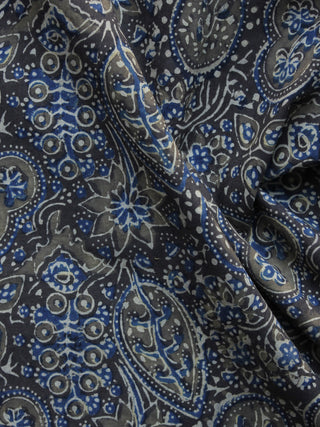 Grey Indigo Black Ajrakh Hand Block Printed Cotton Blouse Fabric - BPA025
